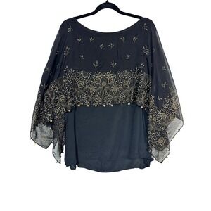 Vintage Tantrums Collection Black Sheer Cape Fairycore Sequin Whimsigoth Size XL